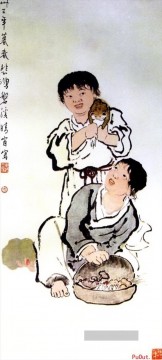 徐悲鸿 Xu Beihong Ju Peon Werke - Xu Beihong Kinder alte China Tinte